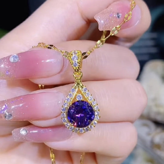 Purple crystal drop pendant necklace