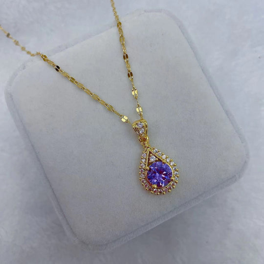 Purple crystal drop pendant necklace