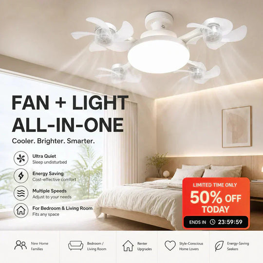 🌀30% OFF NOW! 💡Ceiling Fan with E27 Socket – Silent 2-in-1 LED Fan with Remote Control – Cool & Light in One 🏠