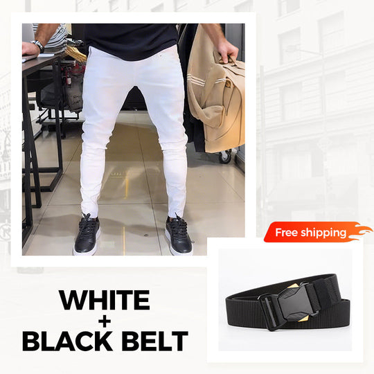 Men’s Casual Slim-Fit Solid Color Pants+Belt ❄️