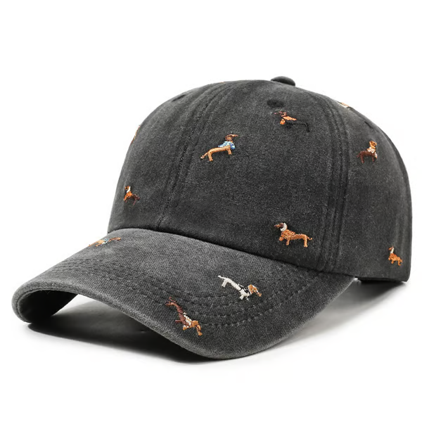 Retro Washed Cotton "Dachshund" Cap – Minimalist Multi-Embroidery Dad Hat