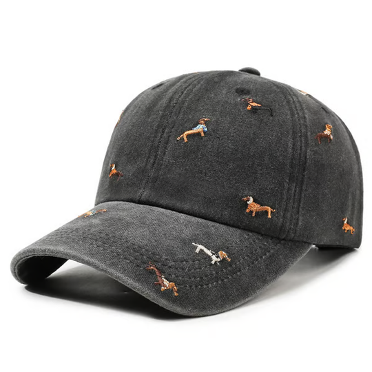 Retro Washed Cotton "Dachshund" Cap – Minimalist Multi-Embroidery Dad Hat