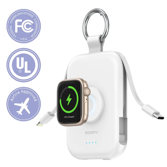 RORRY CharmGo 5000mAh Portable Charger Power Bank with Built-in Cables Travel Keychain