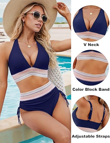 Last Day Promotion 60% OFF 🏆2026 High Waisted Tummy Control Color Block Bikini Sets