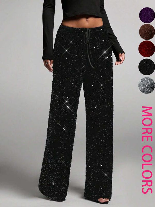 🛍️🍂LAST DAY SALE 70% OFF👍✨Women's Glitter Fashion Adjustable Drawstring Slimming Elastic Waist Straight-Leg Pants