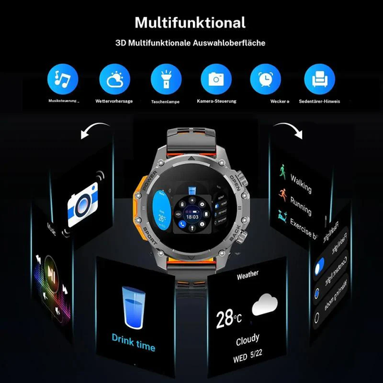 ⌚1.52" HD smartwatch for men – Phone calls and music control – Multiple sports modes – IP68 waterproof – Long battery life