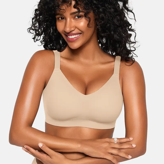OEAK Women's Seamless Plus Bra Wireless Support Push Up Jelly Bra Comfort Full Coverage Plus Size Bras V Neck Sleep T-Shirt Everyday Bralettes