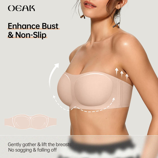 💞Womens Strapless Bras Push Up Bandeau Bra Non Slip Wireless Supportive Padded Bras Seamless Comfortable Tube Jelly Bra