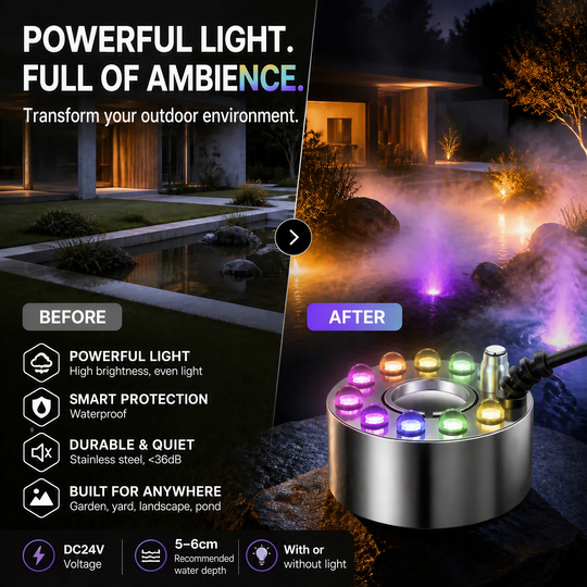⏳🔥LIMITED-TIME 40% OFF! ⏰💨 12-LED Ultrasonic Mist Maker Fogger – Creates cool mist & colourful light – Perfect for humidifiers, fountains or Halloween decor – runs quietly in water 💧✨