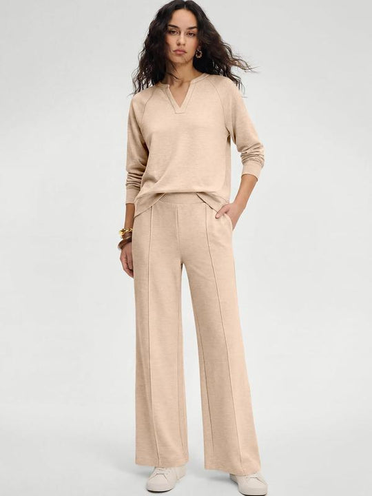 🍂⏳LIMITED-TIME 70% OFF! ✨Women's 2 Piece Outfits V Neck Lounge Set | Raglan Long Sleeve Top & Wide Leg Pants