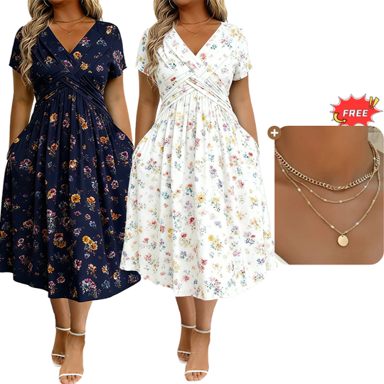 💃2026 Summer Hot Sale 50% OFF🌿⏳Women's V-Neck Floral Print Dress with Twist Waist