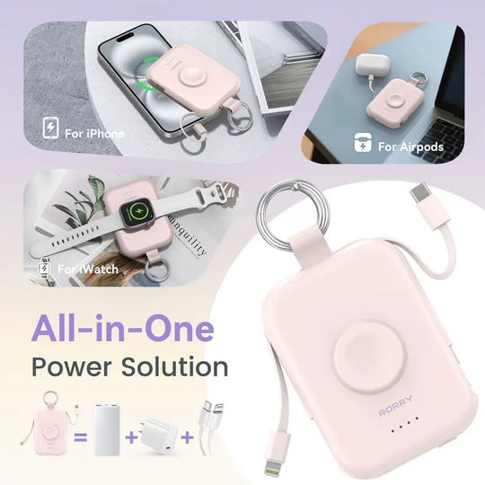 RORRY CharmGo 5000mAh Portable Charger Power Bank with Built-in Cables Travel Keychain