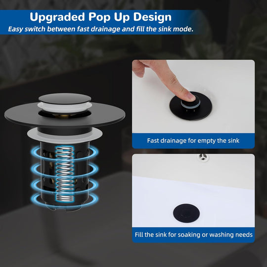 Hibbent Upgraded 3-in-1 Sink Drain Filter, Universal Pop-Up Stopper, Removable Stainless Steel Basket-Shaped Hair Catcher