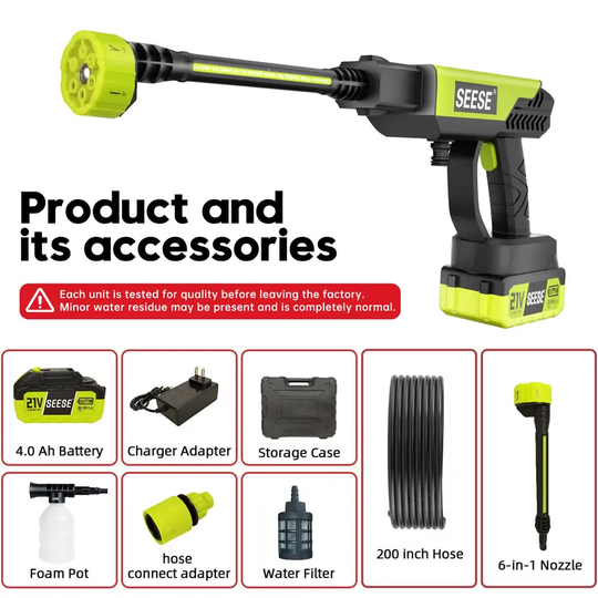 SEESE Cordless Pressure Washer and Single Port Charger Base, Bottle Portable Washer for Car,Home Cleaning & Garden Watering
