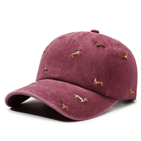 Retro Washed Cotton "Dachshund" Cap – Minimalist Multi-Embroidery Dad Hat