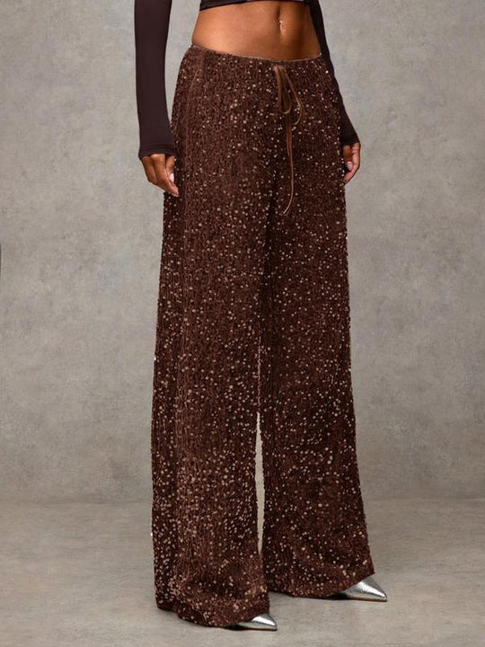 🛍️🍂LAST DAY SALE 70% OFF👍✨Women's Glitter Fashion Adjustable Drawstring Slimming Elastic Waist Straight-Leg Pants
