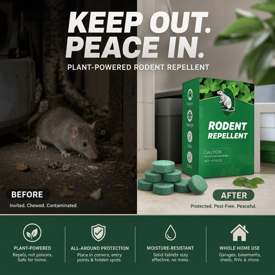 🥳 All‑Pest Repellent – Safe for pets & wildlife. No poisons, just effective. Use indoors & out. 🐾