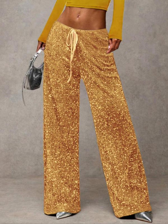 🛍️🍂LAST DAY SALE 70% OFF👍✨Women's Glitter Fashion Adjustable Drawstring Slimming Elastic Waist Straight-Leg Pants