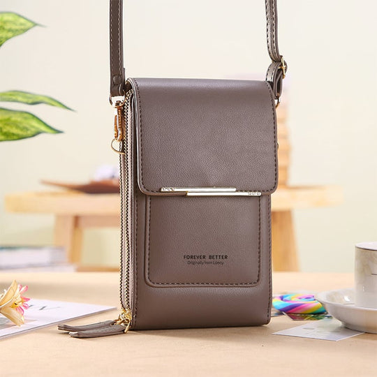 Simple and elegant women's touchscreen crossbody phone wallet