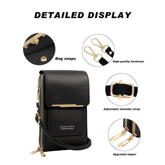Simple and elegant women's touchscreen crossbody phone wallet
