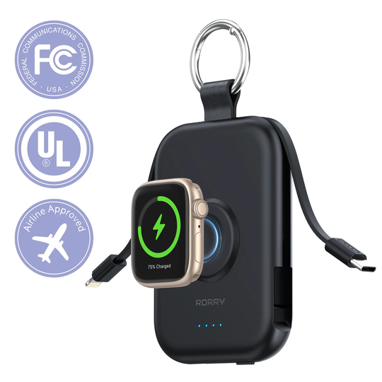 RORRY CharmGo 5000mAh Portable Charger Power Bank with Built-in Cables Travel Keychain