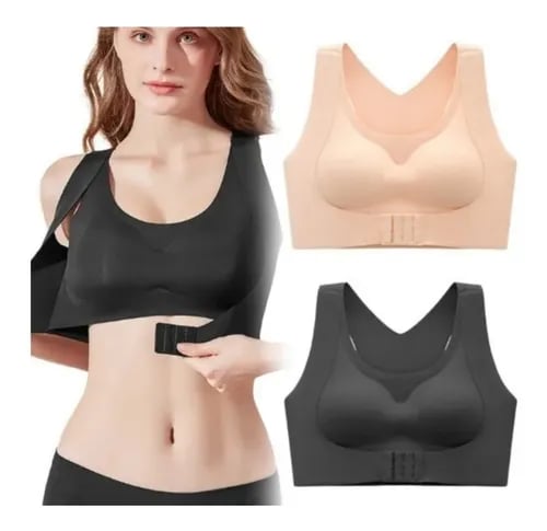 Cross Back Front Closure Wireless Posture Support Bra– All-Day Comfort, Breathable & Summer-Ready
