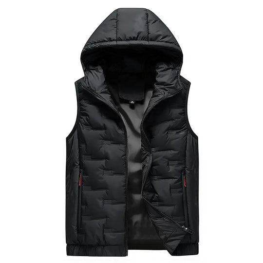 🧥 Men’s Slim-Fit Hooded Waistcoat - Sleeveless Front-Zip Gilet, Cozy