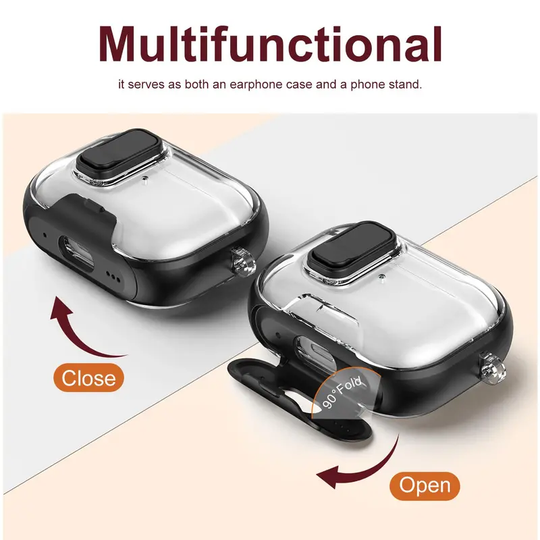 Shockproof Case for AirPods Pro 3 Case (2026) Pro 2 AirPods 4 with Phone Stand & Cleaner Kit, Cute Soft Silicone Cover Case with Keychain for Women Men