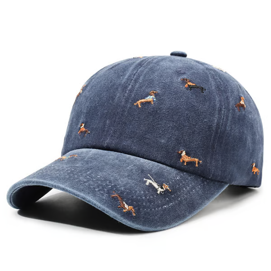 Retro Washed Cotton "Dachshund" Cap – Minimalist Multi-Embroidery Dad Hat