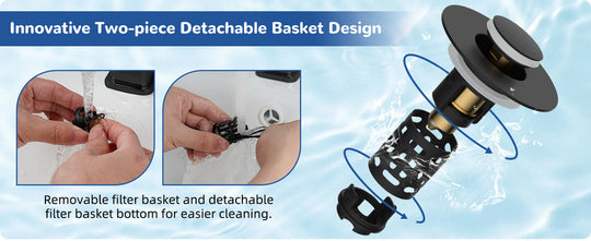 Hibbent Upgraded 3-in-1 Sink Drain Filter, Universal Pop-Up Stopper, Removable Stainless Steel Basket-Shaped Hair Catcher