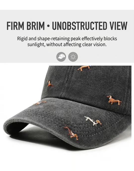 Retro Washed Cotton "Dachshund" Cap – Minimalist Multi-Embroidery Dad Hat
