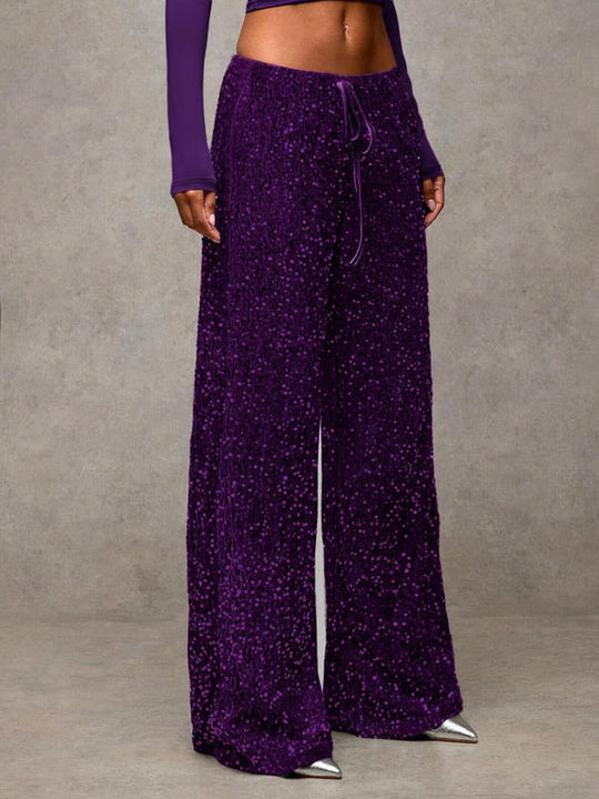 🛍️🍂LAST DAY SALE 70% OFF👍✨Women's Glitter Fashion Adjustable Drawstring Slimming Elastic Waist Straight-Leg Pants