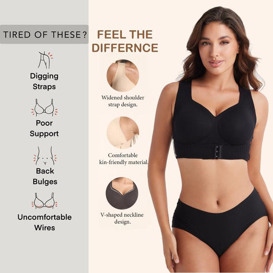 Cross Back Front Closure Wireless Posture Support Bra– All-Day Comfort, Breathable & Summer-Ready