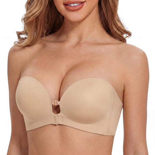 LUCKMEEY Womens Strapless Front Closure Bra Push Up Lift Bra Padded Add Cup