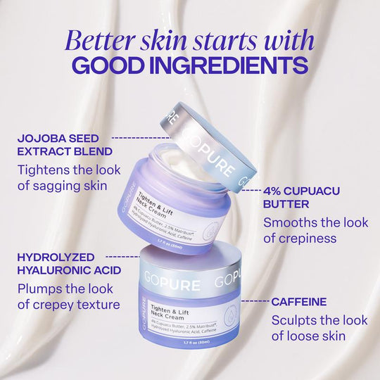 [GOPure official] Neck Cream Tighten & Lift Firming Cream for Crepey Skin Tightening Cosmetic - Clinically Proven, Safe & Clean, Dermatologist Recommended, Cruelty-Free