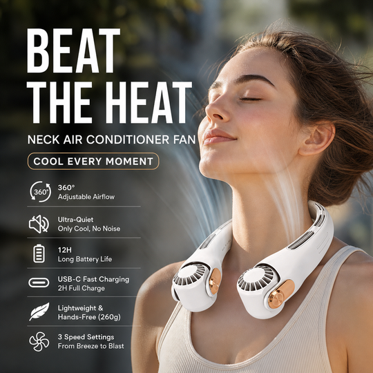 Neck Air Conditioner Fan – Ultra‑quiet, 360° rotating, 3 speeds. Hands‑free cooling, long battery. Summer essential!