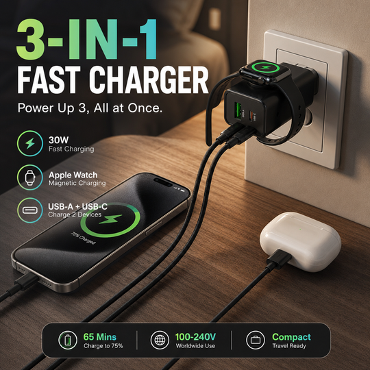 TOPADRE 3-in-1 Magnetic Wireless PD USB-C Apple watch Wall Charger Block
