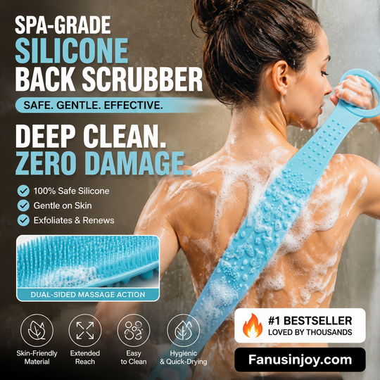 Boost bathing happiness! Skin becomes smooth and glowing! Dual-Sided Silicone Back Scrubber