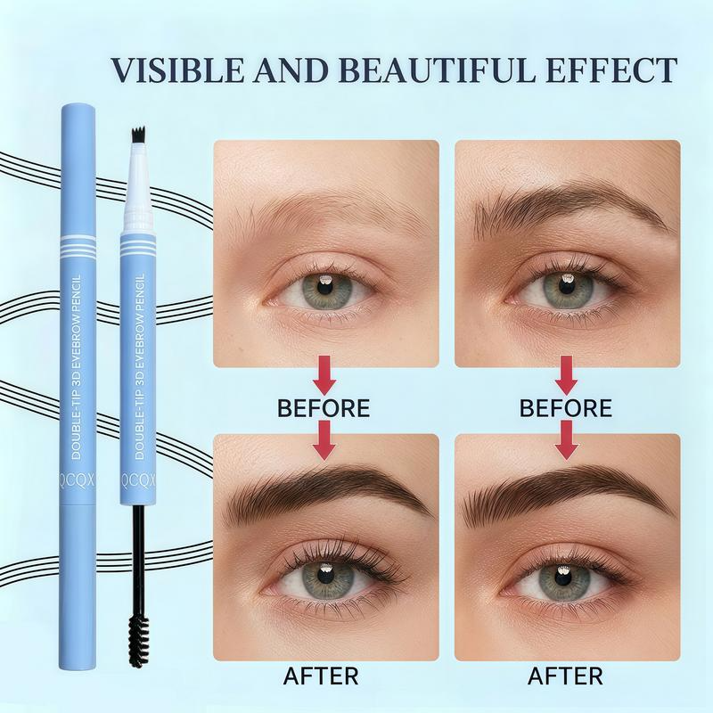 Waterbestendig 2-in-1 mini-wenkbrauwpotlood en gekleurde wenkbrauwgel: langhoudende make-up voor de wenkbrauwen om natuurlijke en realistische lijnen te creëren die de haartjes nabootsen.