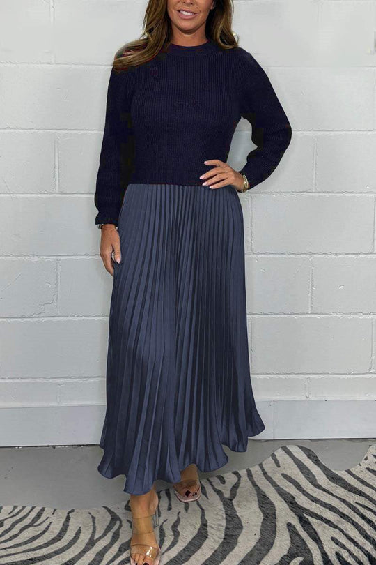👗Women’s Stylish and Elegant Round-neck Pleated Dress