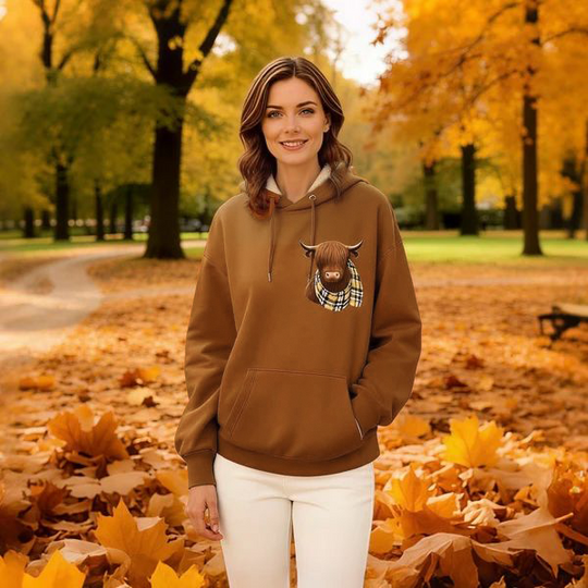 🤎50% OFF!!🍂Cute Highland Cow Cozy Fleece-Lined Hooded Sweatshirt