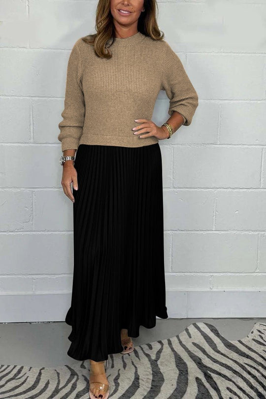 👗Women’s Stylish and Elegant Round-neck Pleated Dress