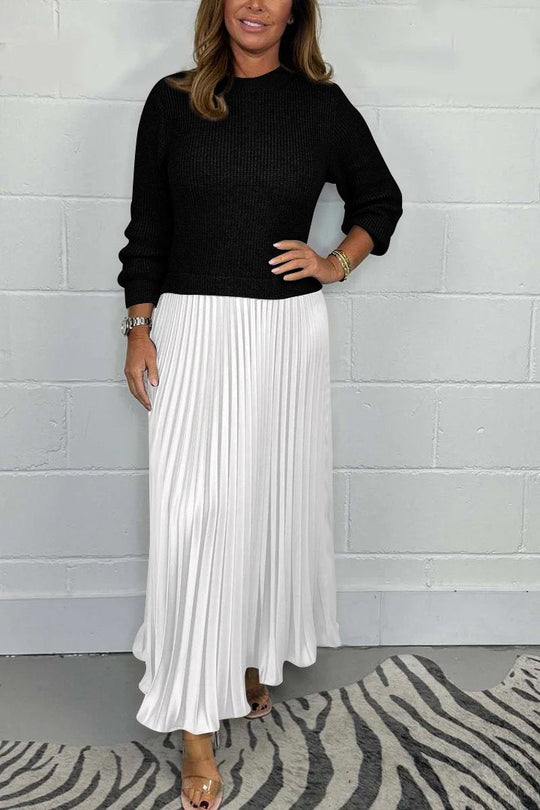 👗Women’s Stylish and Elegant Round-neck Pleated Dress