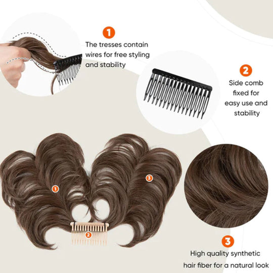 Messy Side Comb Hair Bun – Instant Voluminous Updo Clip-In – 10-Second Effortless Styling, Slip-Proof All-Day Hold, Premium Heat-Friendly Fiber Up to 160°C & Lightweight Only 90g – 3 Placement Styles 🎀