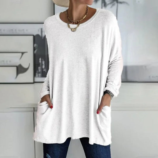 🔥Women's Loose-Fit Long-Sleeve Pocket Tunic with a Flattering Longer Length, Relaxed Silhouette, and Everyday Casual Charm