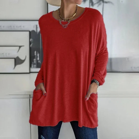 🔥Women's Loose-Fit Long-Sleeve Pocket Tunic with a Flattering Longer Length, Relaxed Silhouette, and Everyday Casual Charm