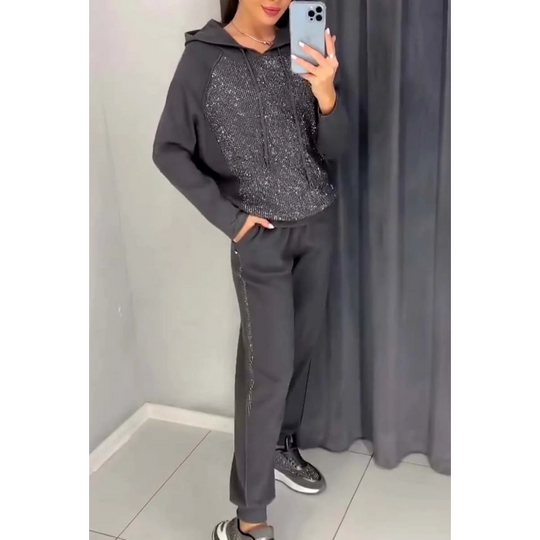 🌸SIDSTE DAGSSALG 50% RABAT🌸Dame hættetrøje og joggingbukser med manchetter (sæt med 2 dele)
