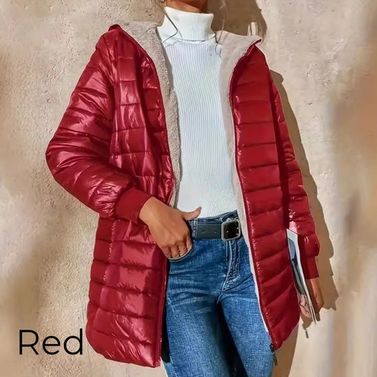 Women's Quilted Hooded Warm Winter Coat with Zipper