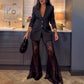 ✨New Arrival✨Stylish Blazer & See Through Flared Pants 2 PCS Set