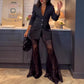 ✨New Arrival✨Stylish Blazer & See Through Flared Pants 2 PCS Set